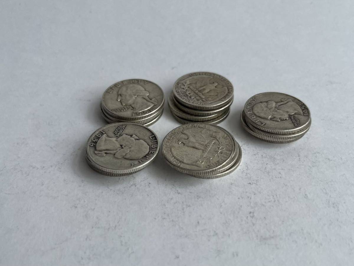 ○アメリカ合衆国の古い１ドル貨幣～クォーター貨幣 １７６６ アメリカ 1950年代 25セント銀貨