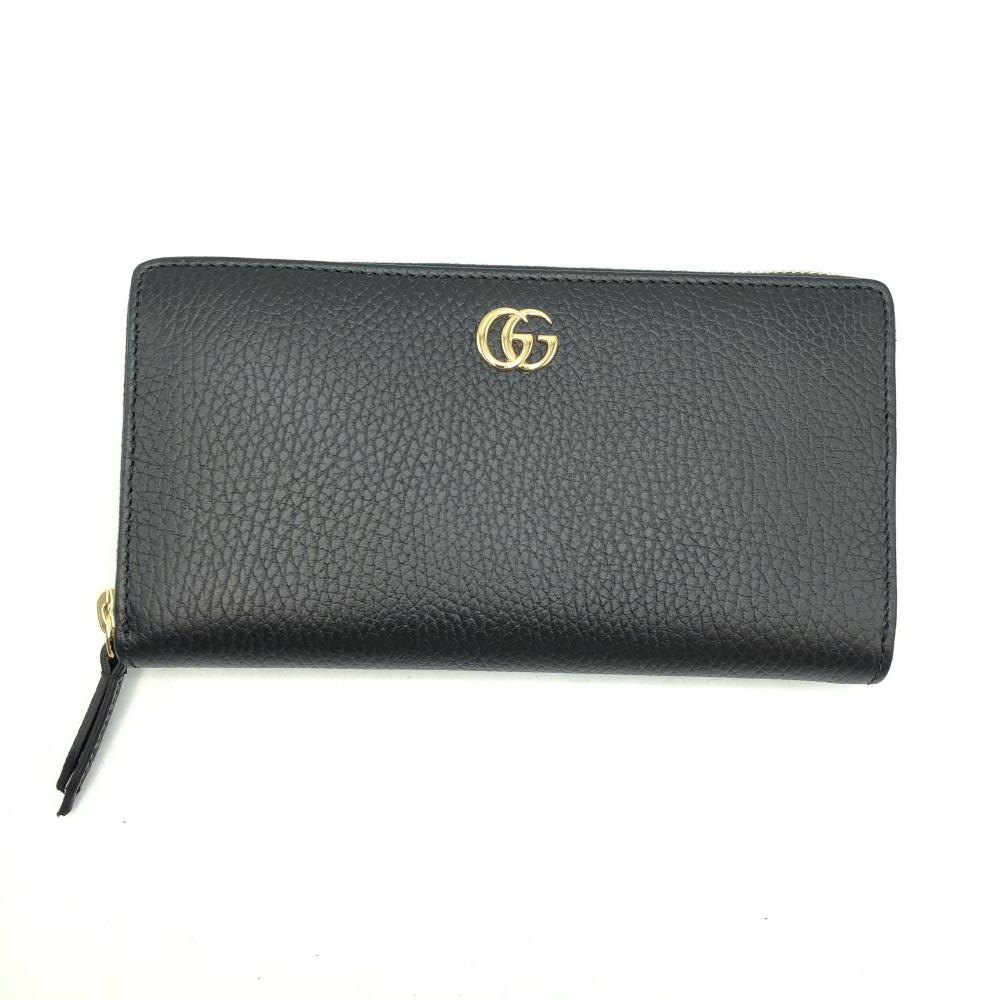 【中古】GUCCI 456117 ラウンドジップ 長財布 GGロゴ　ブラック　グッチ[240017578623]
