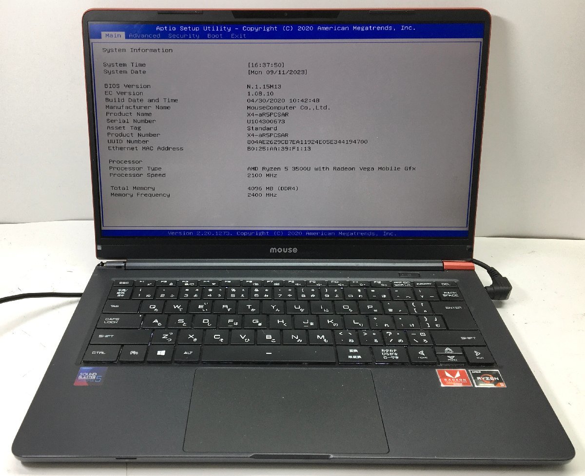 マウス X4-aR5PCSAR AMD Ryzen5 3500U SSD搭載 mouse X4-aR5PCSAR AMD