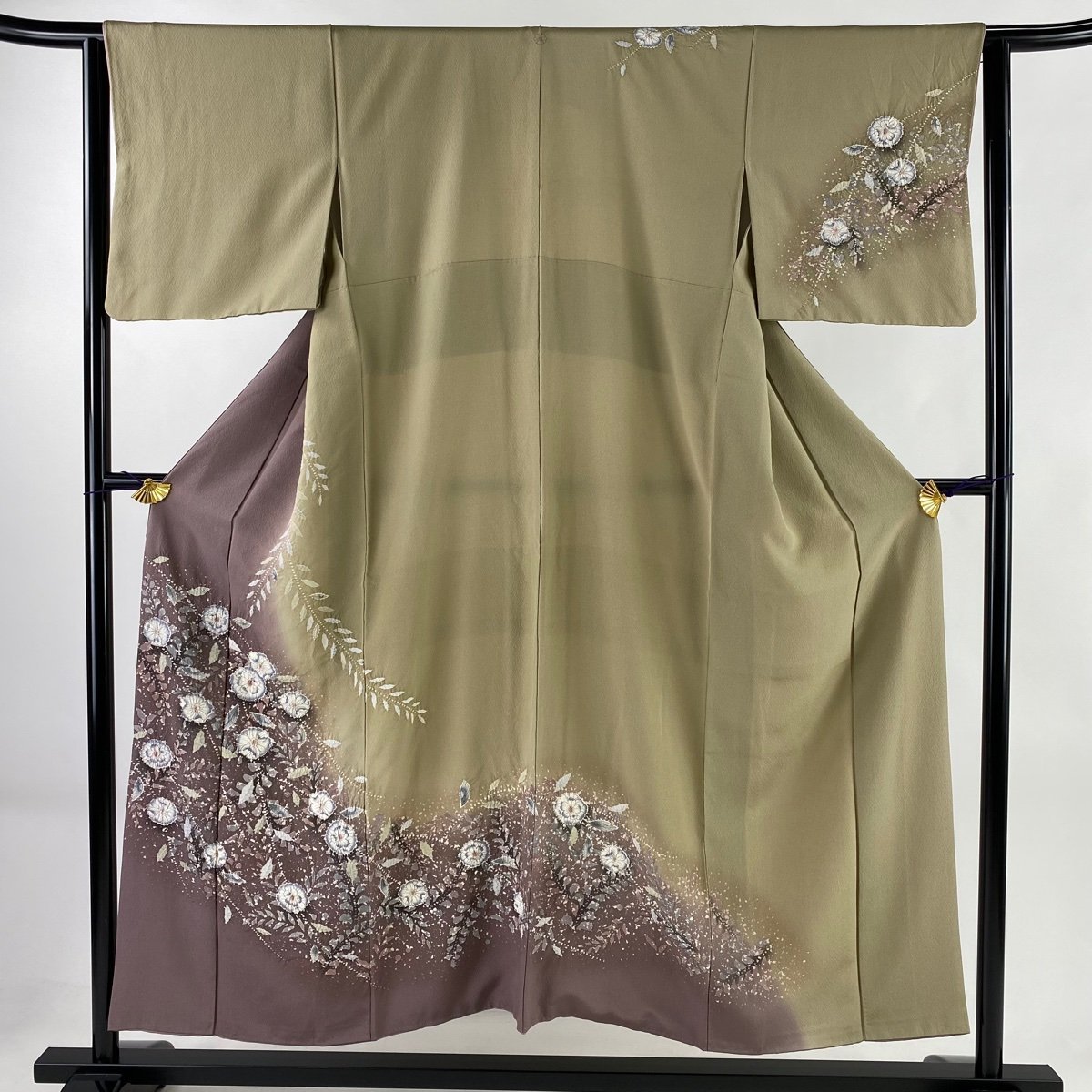 訪問着 身丈152cm 裄丈63.5cm S 袷 辻が花 染め分け 灰紫 正絹 秀品 一つ紋 【中古】