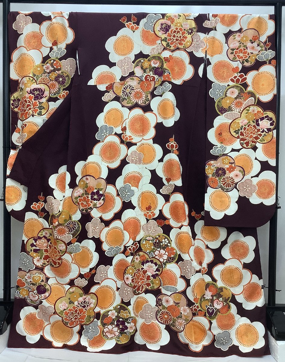 着物cocon★振袖 金駒刺繍　身丈 177.5　裄丈 70.5　紫系 紫鳶系 成人式　卒業式 帯・小物類非売品  9-14-12K-0153-jM.R
