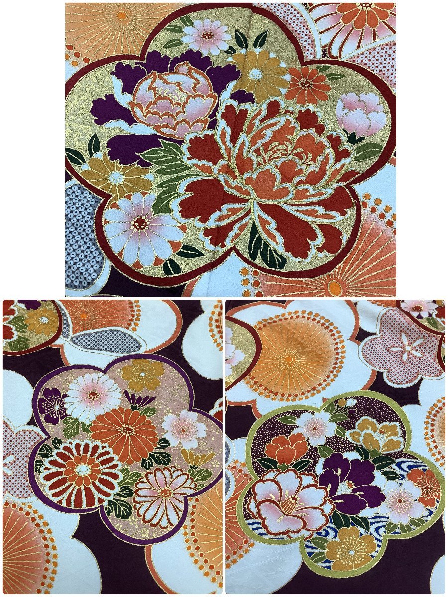着物cocon☆振袖 金駒刺繍 身丈 177.5 裄丈 70.5 紫系 紫鳶系