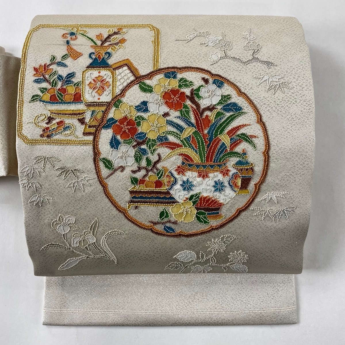 中古 名古屋帯 優品 灰紫 正絹｜中古 名品 名古屋帯 美品 優品 草花