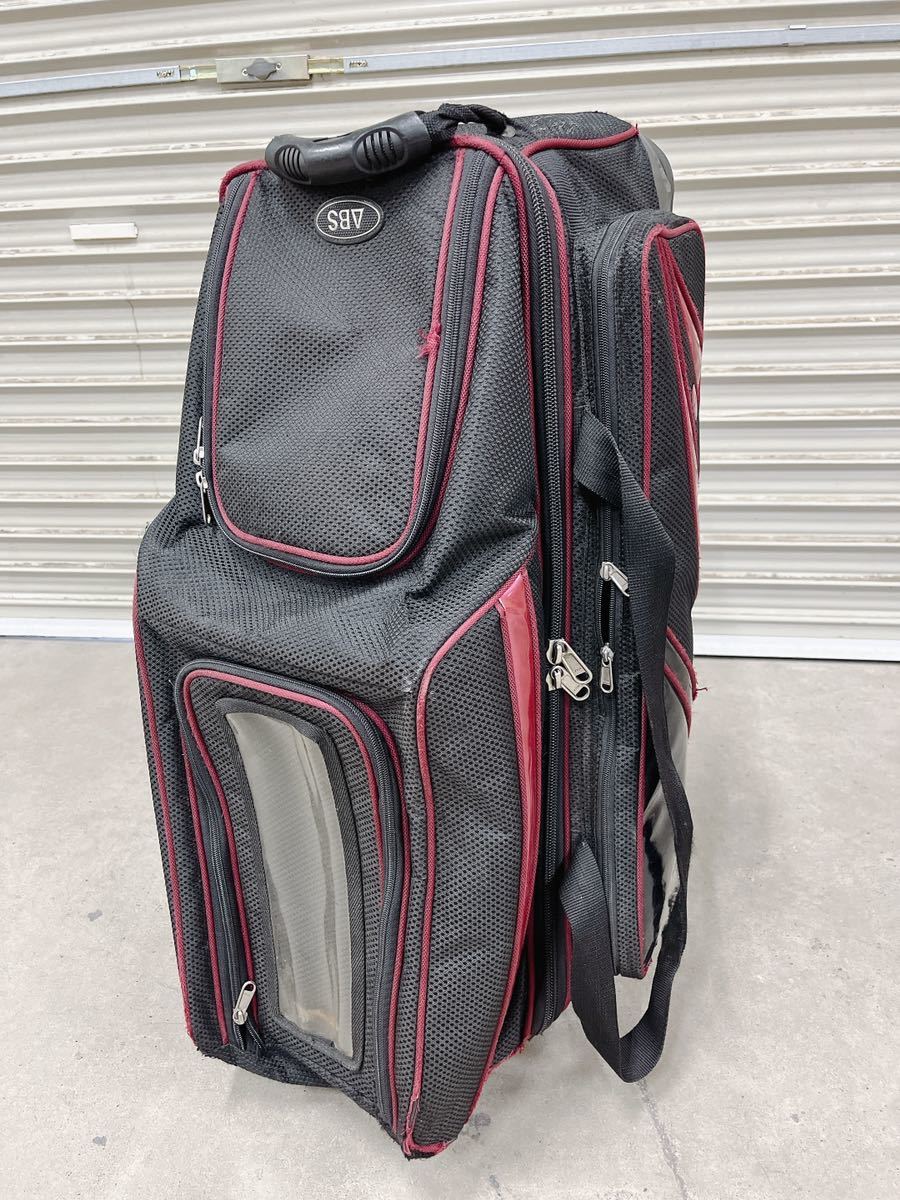 Pro Am ボウリング用バッグ 大型 黒/赤 中古 ABS PRO-am キャスター付き ボウリングバッグ 3個用 カート