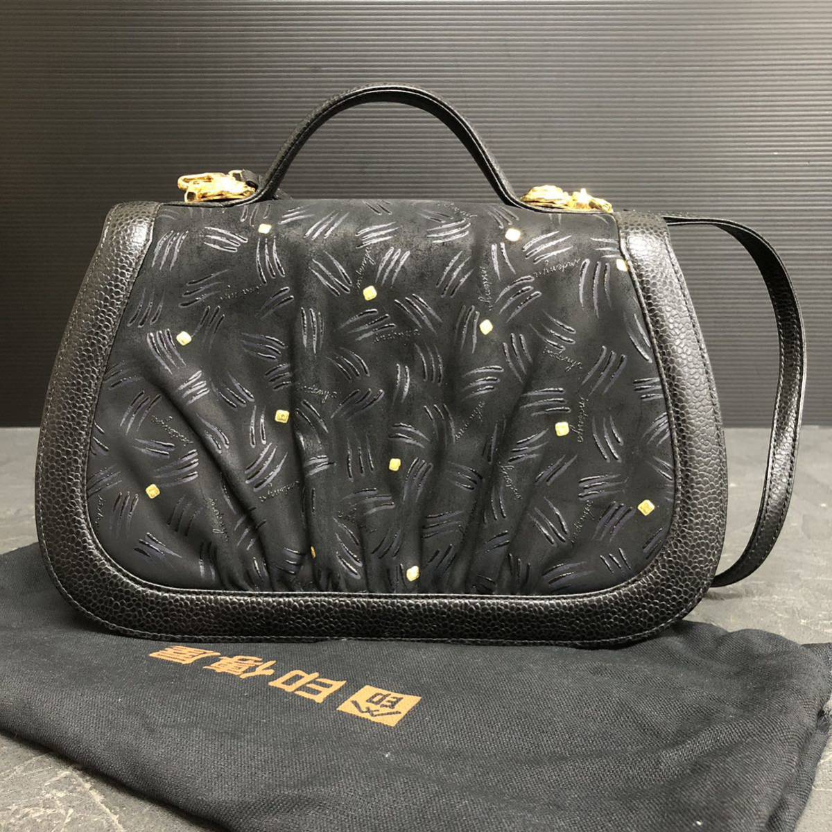 美品 印傳屋/印伝屋 鹿革 コスモレイ レディース ショルダーバッグ  