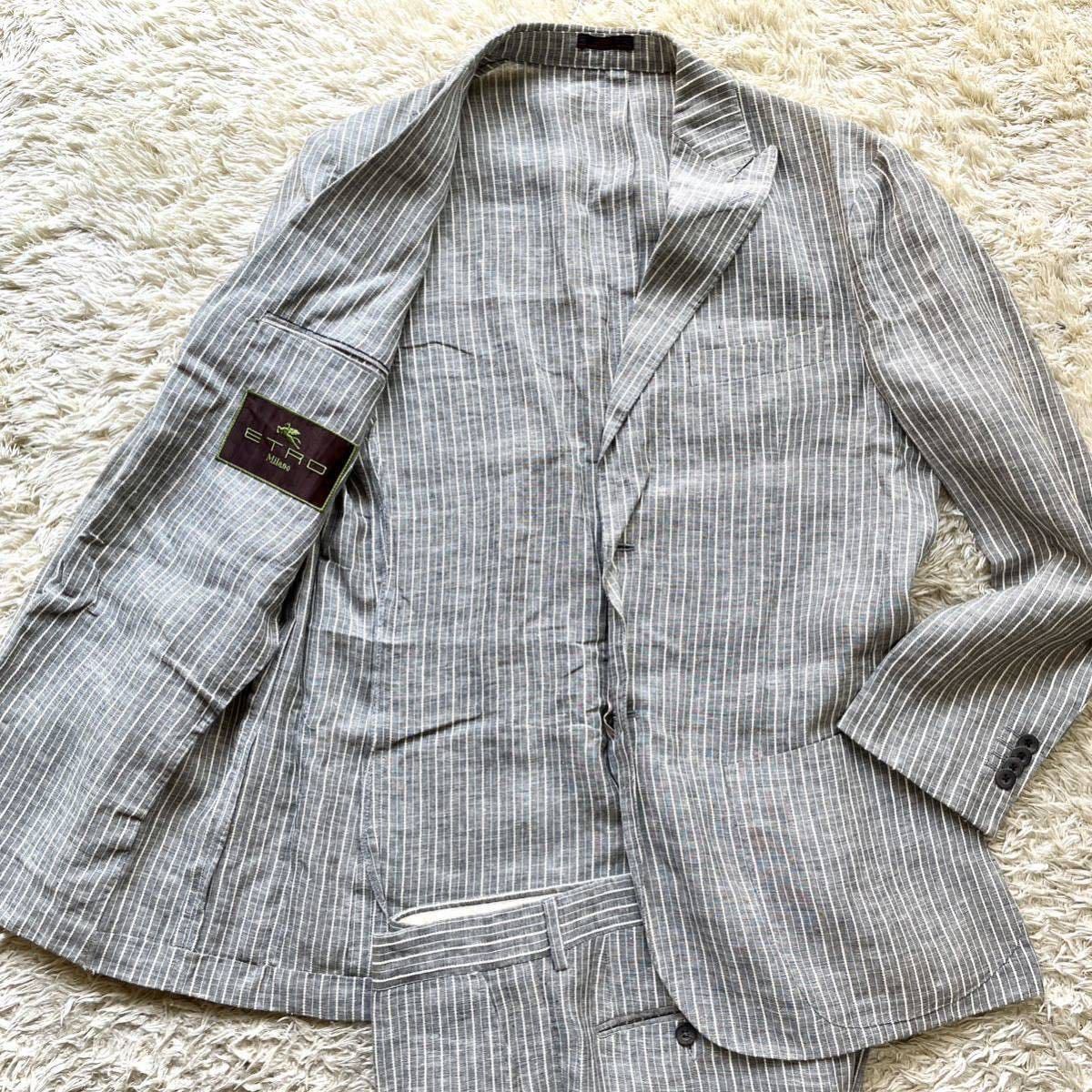 ETRO シルクリネン セットアップ 44 グレー 希少Lサイズ!! ETRO【至高の逸品】エトロ セットアップ スーツ 薄手