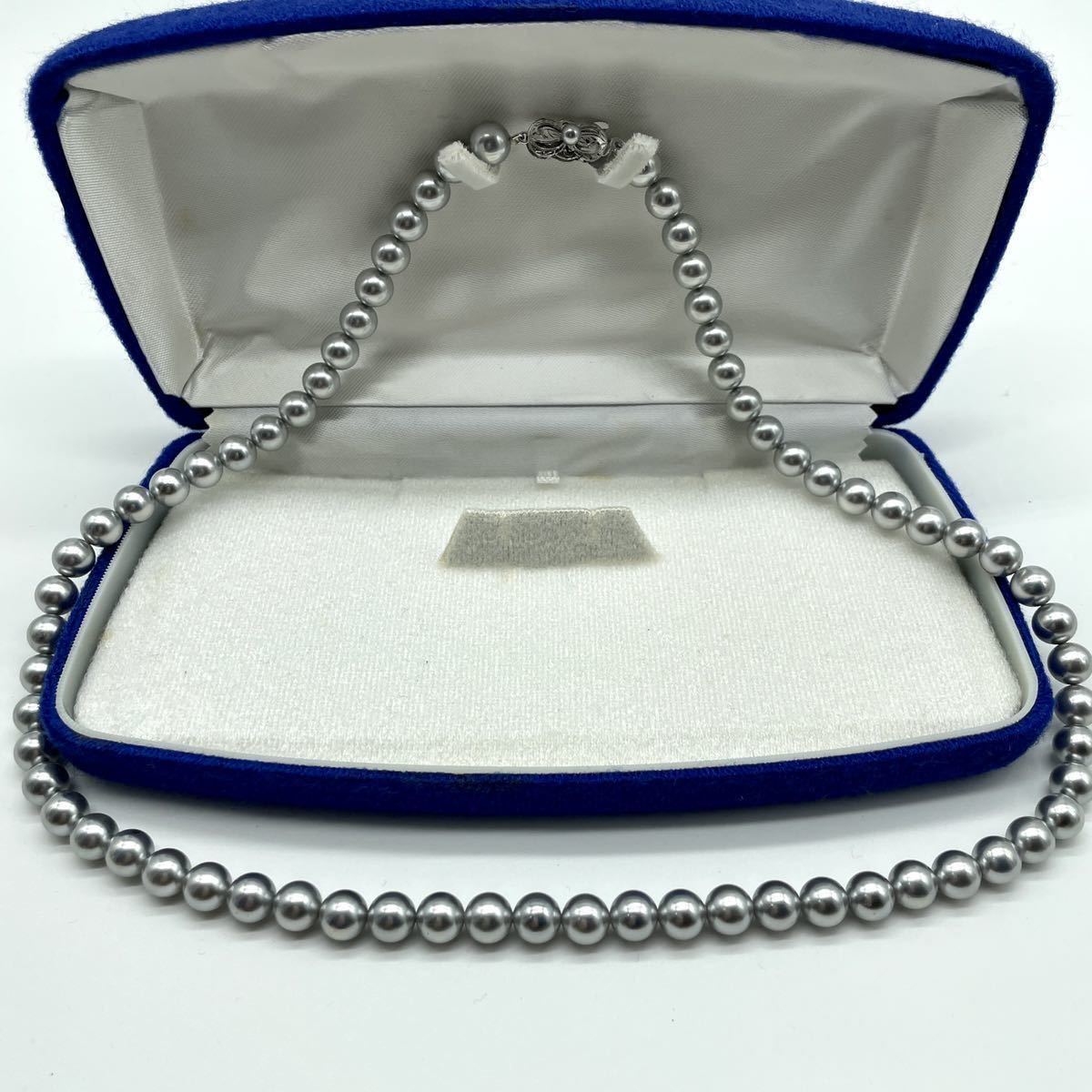 高級☆ 真珠 パールネックレス グレーパール silver刻印あり