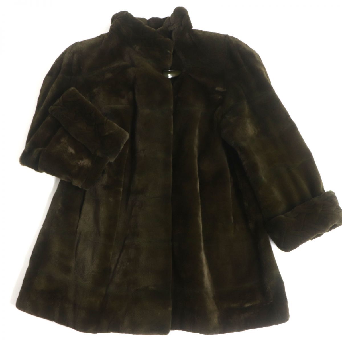 美品▽ENBA エンバ MINK シェアードミンク 本毛皮コート オリーブ 