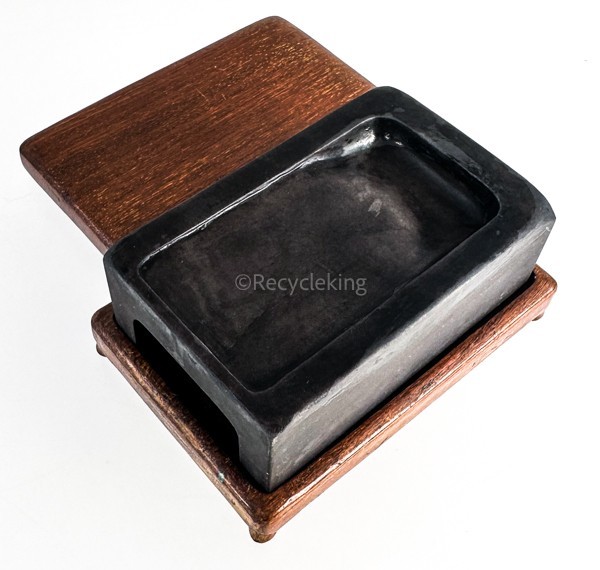 中國 端渓 太子硯 唐木蓋/台座付 中国 古硯 唐硯 書道家書