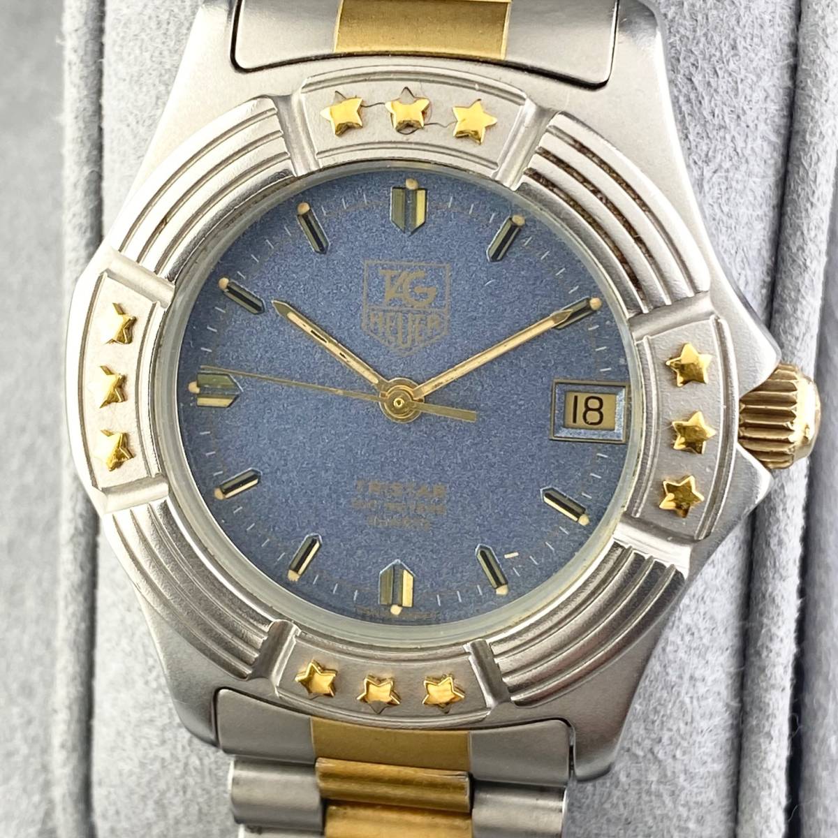 【1円〜】TAG HEUER タグ ホイヤー 腕時計 メンズ TRISTAR トライスター 954.613 ライトブルー文字盤 スター デイト 正規品
