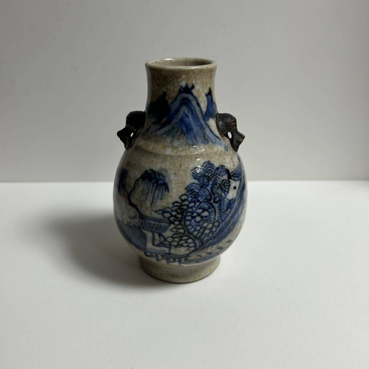 中国美術 双耳 染付 花瓶 花生 小瓶 唐物古玩 中国古玩 唐物