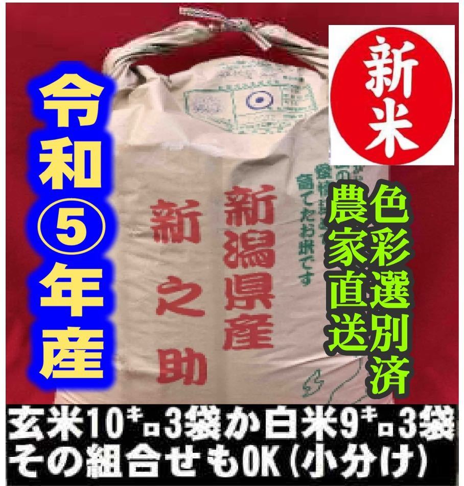 新米・令和5年産玄米新潟新之助 30kg（10kg×3）精米無料☆農家直送