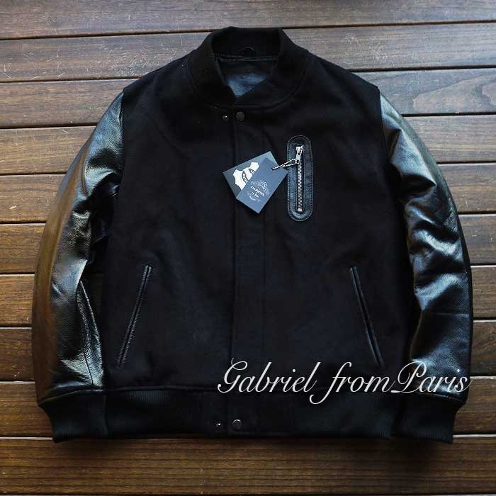 9万■GABRIEL 上質牛革・スタンダードスタイル スタジャン系 キルト中綿 防寒 重厚ウール切替 レザージャケット/40/XL