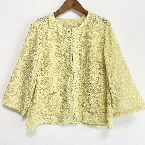 #anc アルバロッサ ALBA ROSSA インポートロッサ import Rossa ジャケット 44 黄色 ノーカラー 大きいサイズ レディース [810446]