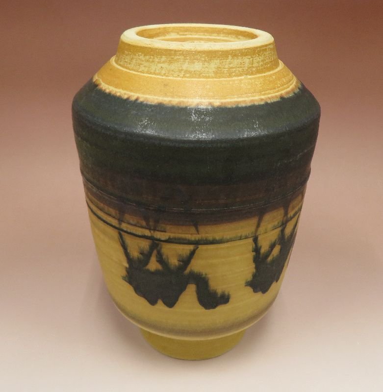 ○焼物○ 中島正雄 『黄瀬戸シルクロード絵花瓶』 共箱 【花器】(花器
