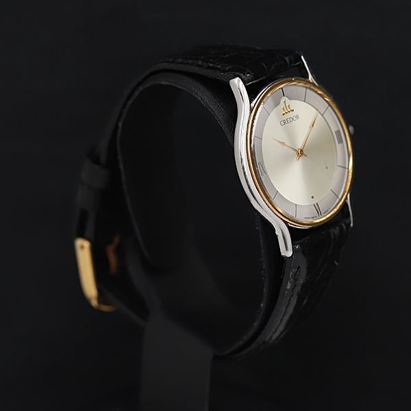 1円 稼働 QZ 良品 セイコー クレドール 5A74-0020 18K×SS シルバー文字