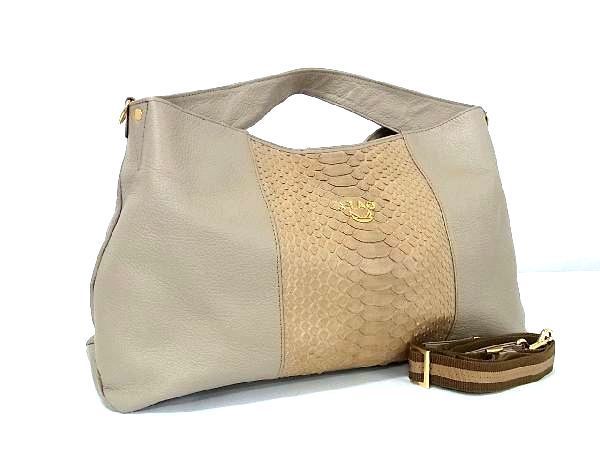 1円 極上■本物■極美品■ ATAO アタオ パイソン×レザー 2WAY ショルダーバッグ ハンドバッグ トート レディース グレージュ系 BE4773
