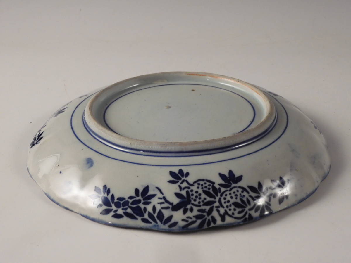 ☆栄☆古伊万里 色絵 藤花 果実文 輪花 飾皿 22.5cm 無傷