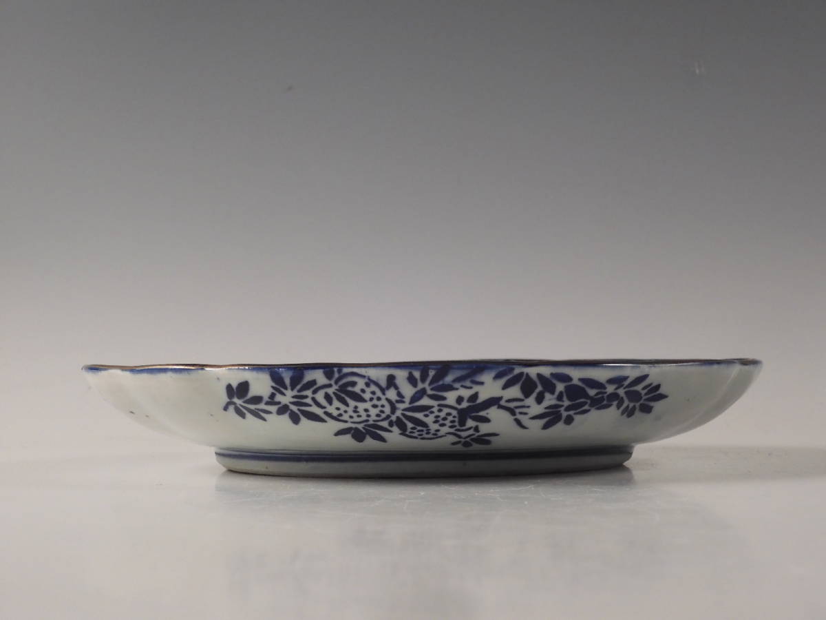 ☆栄☆古伊万里 色絵 藤花 果実文 輪花 飾皿 22.5cm 無傷