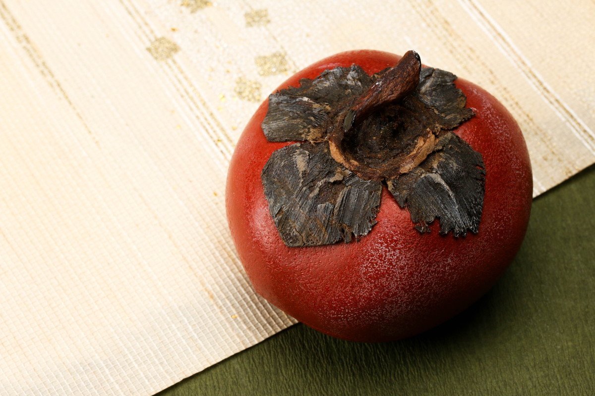 佳香】川岸充雅 輪島塗乾漆手柿香合 共箱 共布 栞 茶道具 本物保証