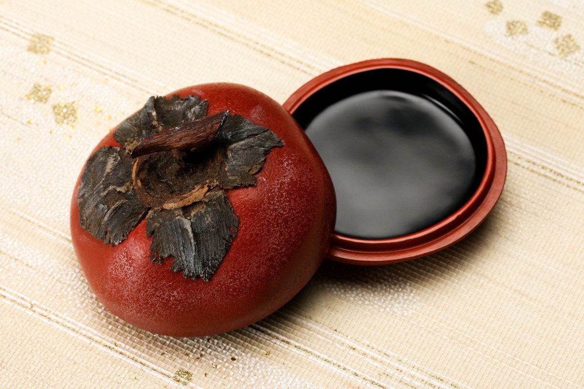 佳香】川岸充雅 輪島塗乾漆手柿香合 共箱 共布 栞 茶道具 本物保証