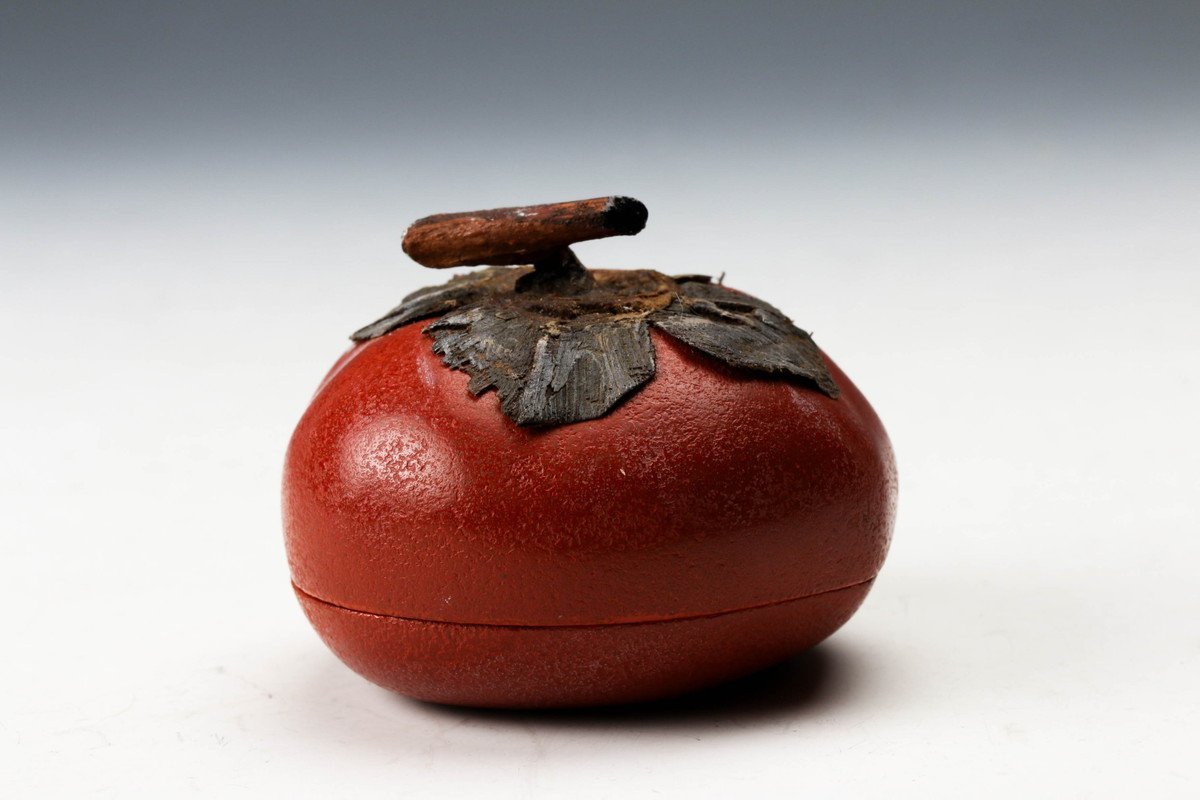 佳香】川岸充雅 輪島塗乾漆手柿香合 共箱 共布 栞 茶道具 本物保証