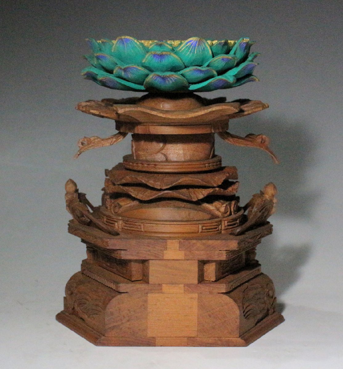 時代市場□古様木造細密彫 六角華鬘座吹蓮華極彩色□仏像・仏教美術
