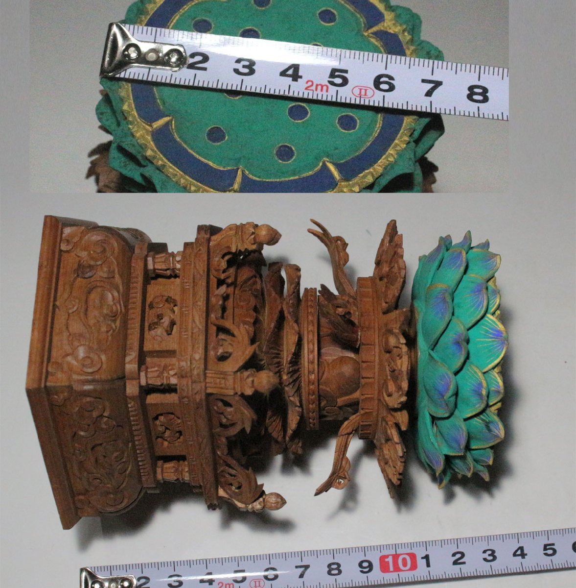 時代市場□古様木造細密彫 六角華鬘座吹蓮華極彩色□仏像・仏教美術