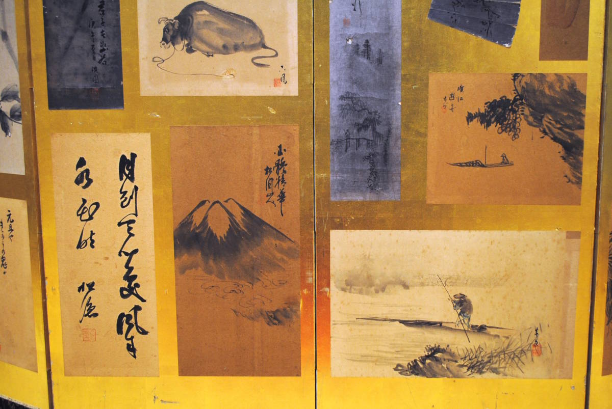 売切り屋】屏風 張交 六曲一隻 書日本画水墨画中国画古画 山水 富士