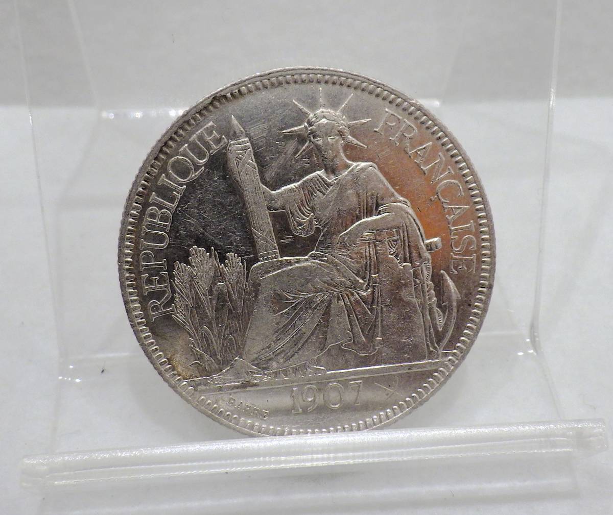 1907年 フランス領インドシナ 1ピアストル銀貨 フランクリンミント