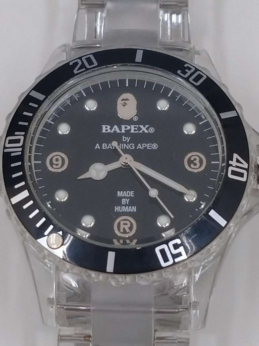 3264　BAPEX by A BATHING APE/ベイペックス アベイシングエイプ スケルトン クオーツ 腕時計 ブラック【動作未確認】