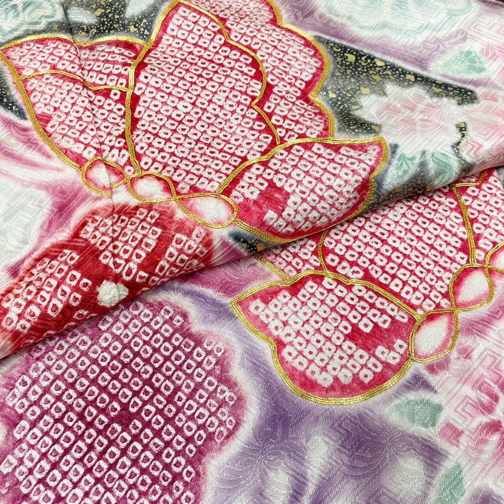着物月花 刺繍 金彩 可憐な薔薇 振袖 正絹 ガード加工 ki801. 金彩 着物月