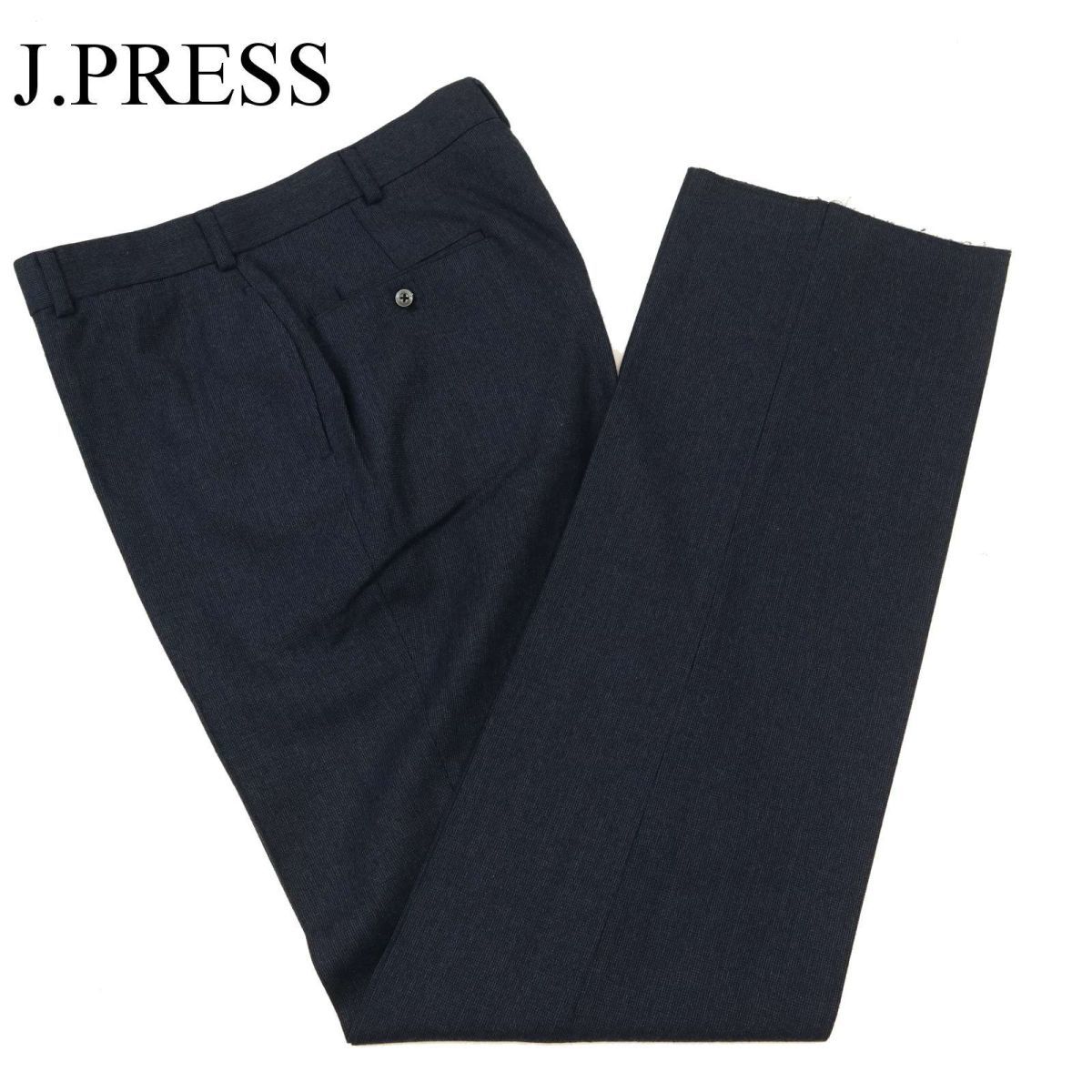 美品★ J.PRESS ジェイプレス 秋冬 ウール100％★ 千鳥柄 ストレート スラックス パンツ Sz.85　メンズ ネイビー　C3B03687_A#Q