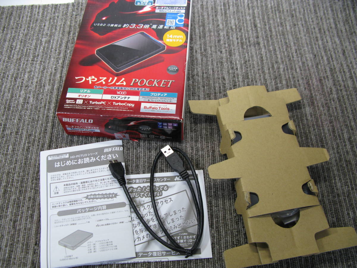 rkオ10-25 BUFFALO バッファロー HD-PCT1TU3-BJ ポータブル外付けハードディスク HDD 1TB 未使用