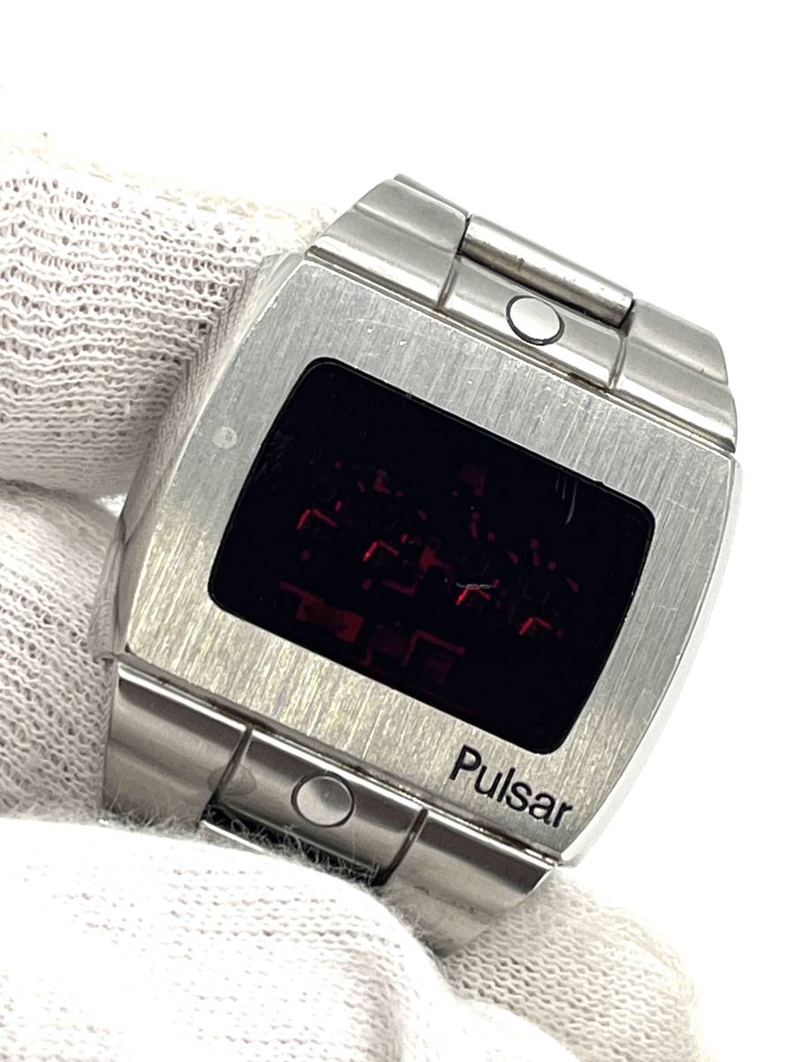 【不動】PULSAR　パルサー　デジタル　腕時計　クォーツ　スクエア　ステンレス　ヴィンテージ　ケース：3.3　腕回り：16.5