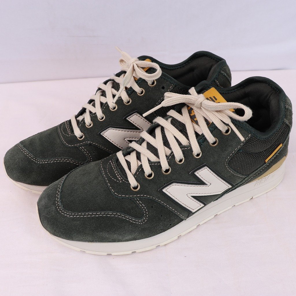 996 ニューバランス 26.5cm/new balance ミドルカット ダークグリーン 白 ベージュ 中古 古着 スニーカー メンズ yy7830
