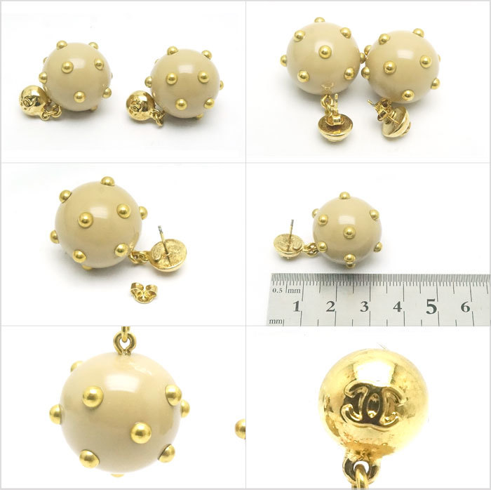 中古 良品 CHANELシャネル スタッズボール ピアス ベージュ 00A CHANEL