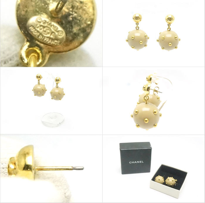 中古 良品 CHANELシャネル スタッズボール ピアス ベージュ 00A CHANEL