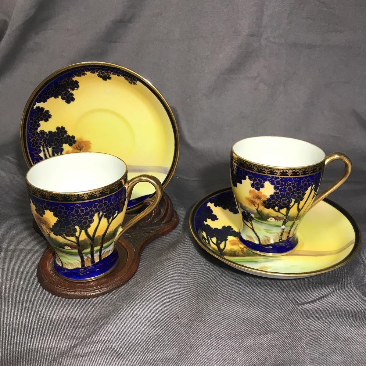 オールドノリタケ 湖畔風景 カップ＆ソーサー 2客セット