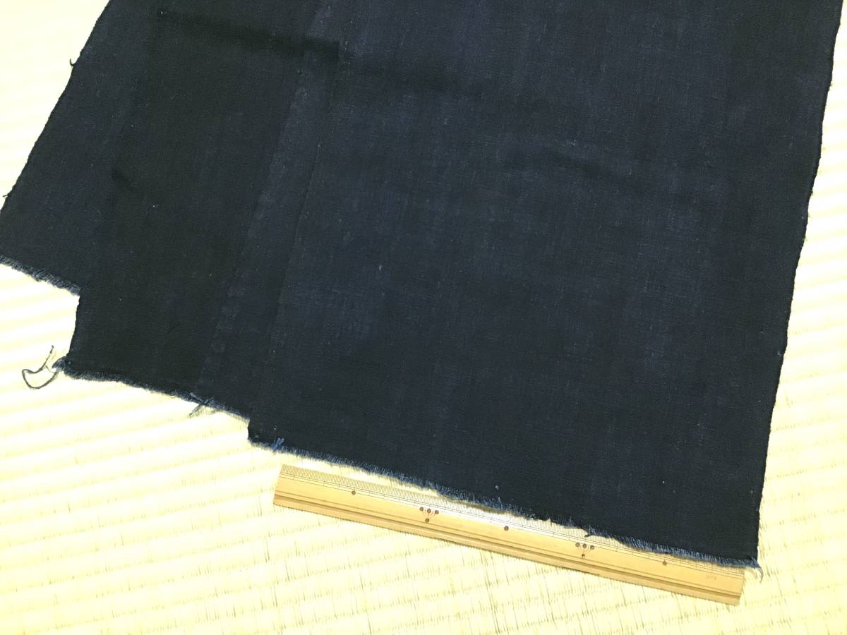 古布0955 手織り木綿 藍染 無地 濃紺 2枚で190cm パッチワーク