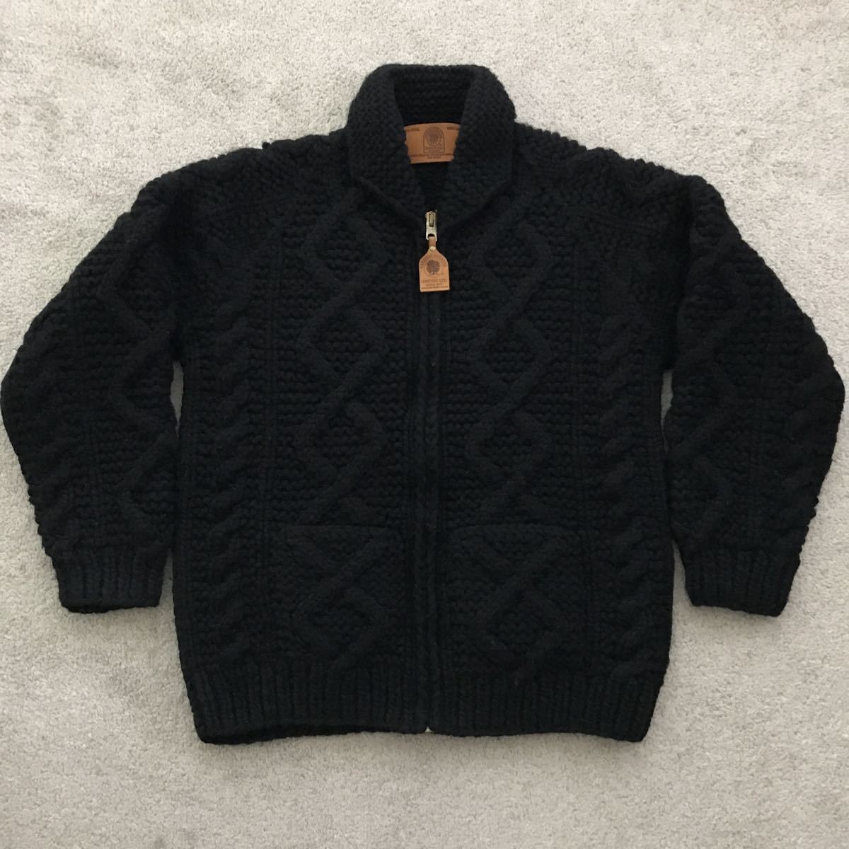 CANADIAN SWEATER カナディアンセーター カウチン ケーブル編み ニット ウール セーター L相当 ブラック ソリッド 黒 カナダ製