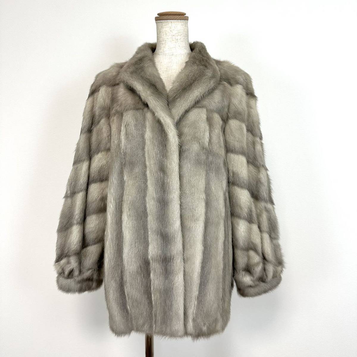 【貂商】h1014 サファイアミンク ハーフコート デザインコート セミロング ミンクコート 貂皮 mink身丈 約70cm