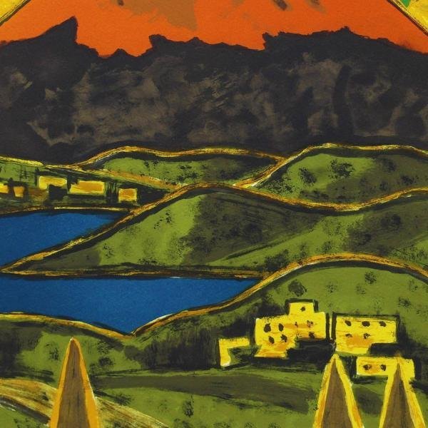 真作】【WISH】田崎広助「赤富士」リトグラフ 8号大 〇文化勲章 日本芸術