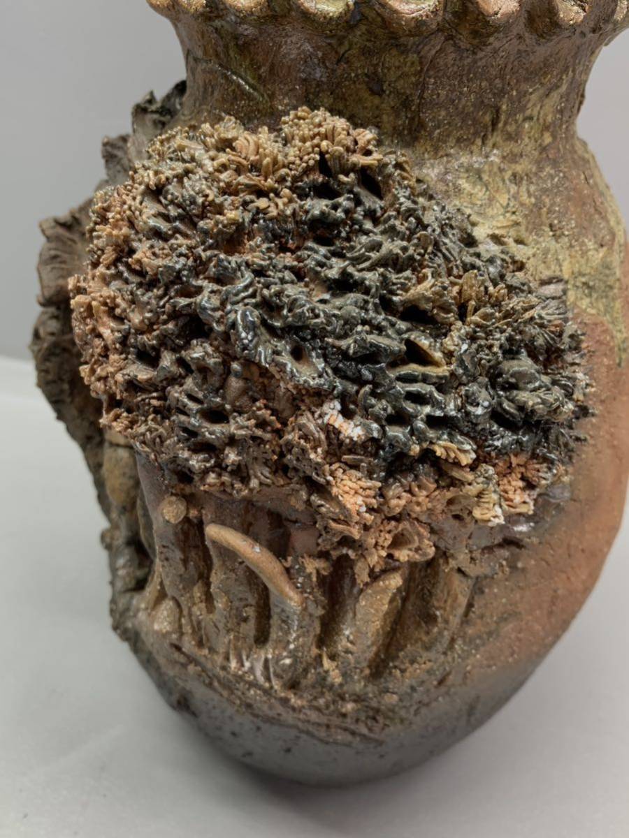 杉野玉龍作 掻き銘 山水彫 花壺 花器 花瓶 花入 花生 鈴鹿焼 希少品物