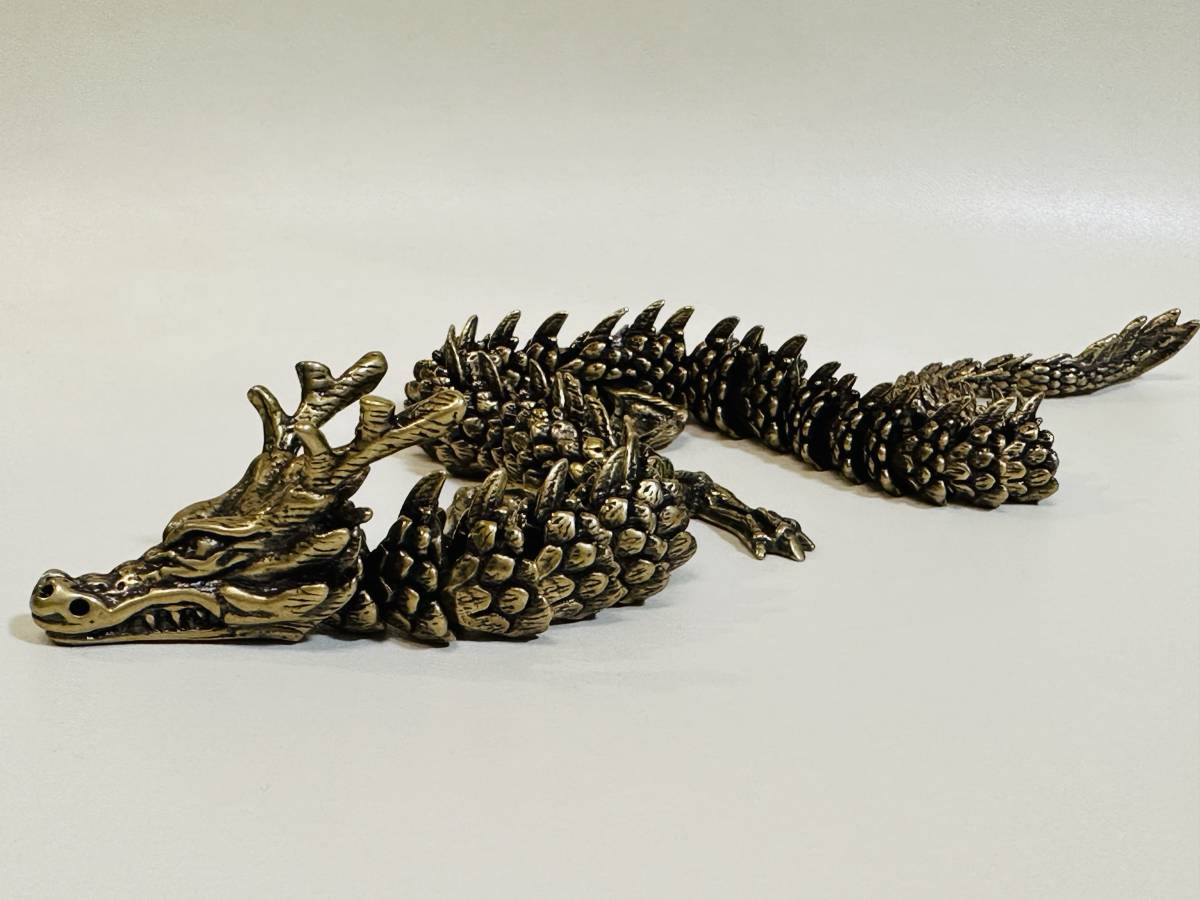 金属製彫刻　2体セット 黄銅製(真鍮製)自在「龍」置物、全長約40㎝ 【公式通販】