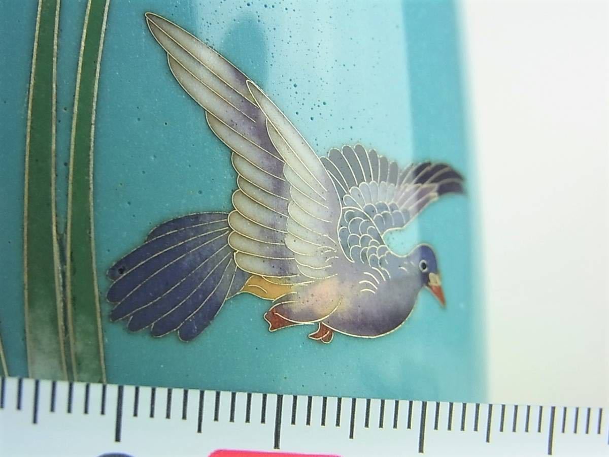 明治時代 尾張七宝 銀線植線 野鳥蓮図銀線七宝花瓶 美術館級の逸品  