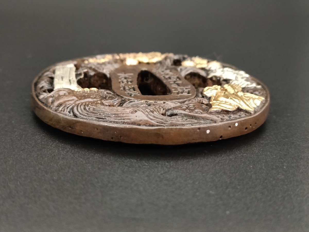 81917 日本刀装具 刀鍔 銅地 細工 絵金銀 鍔 刀の鍔 ツバ