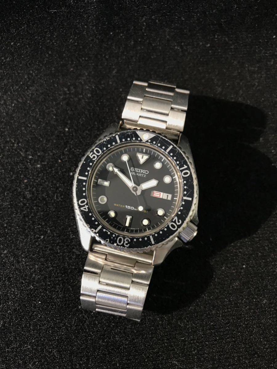 D806★SEIKO セイコー ダイバーズウォッチ 6458-6000 メンズ 腕時計 クォーツ デイテイト 黒文字盤 電池未交換 セイコー クオーツ 6458-6000 オレンジダイバー JA-0782| アン