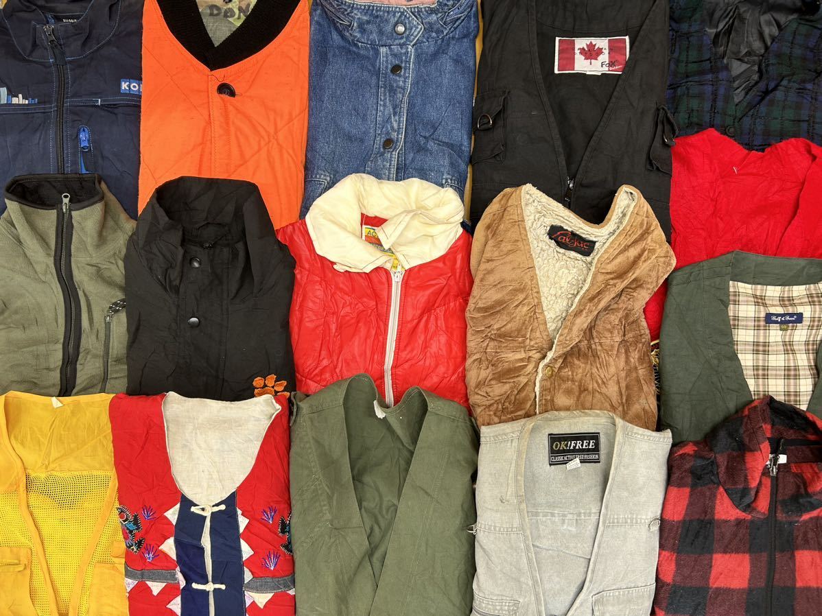 USA古着卸 ベスト MIX 16枚セット まとめ売り 1円スタート 大量 卸売り アメリカ古着 フリース デニム メッシュ 中綿 ワッペン ジップ