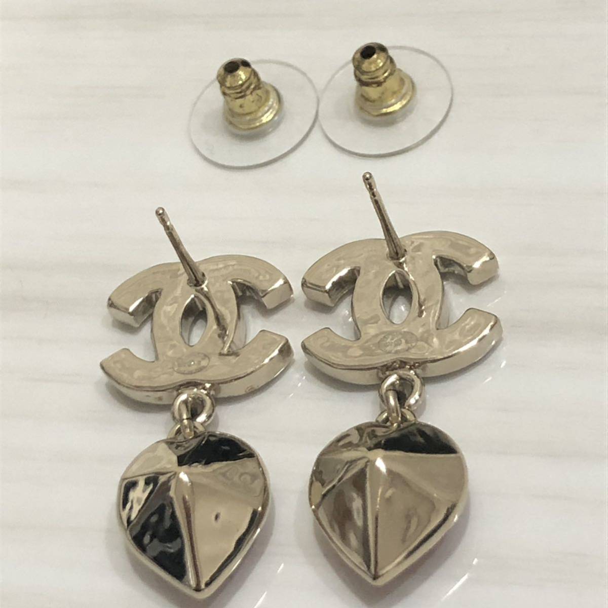 シャネル パール ストーン ピアス B22B ココマーク ハート (管KL129 
